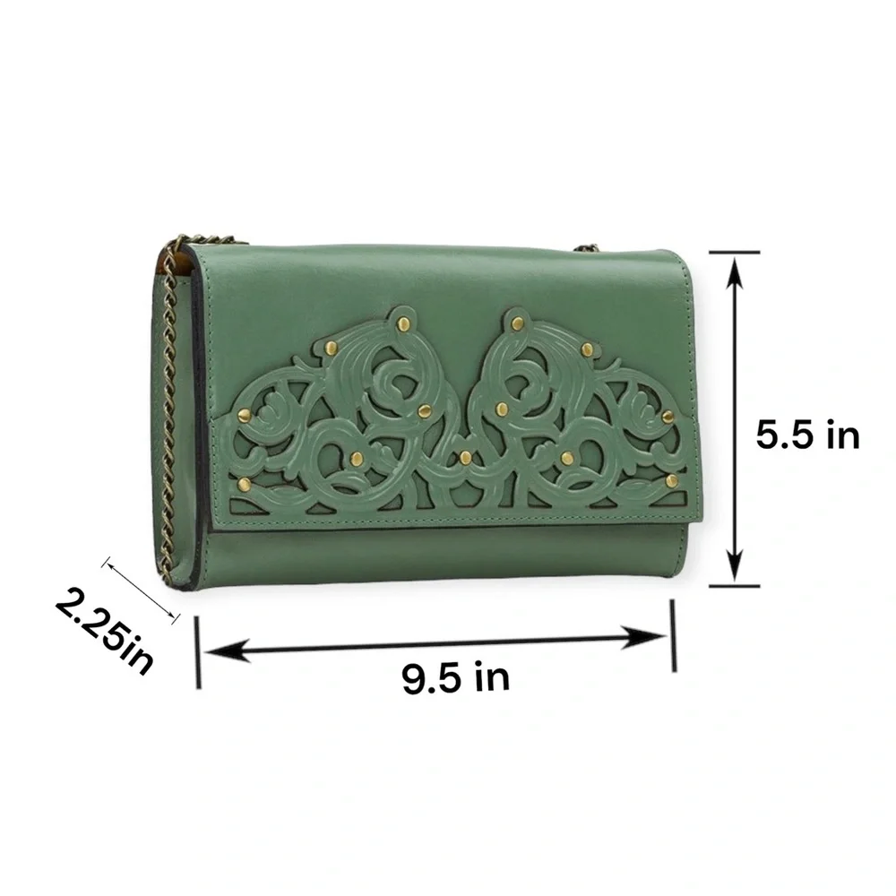 Patricia Nash Giada Chain Bag Filigree Sage Green Leather Shoulder Crossbody - Picture 15 of 16